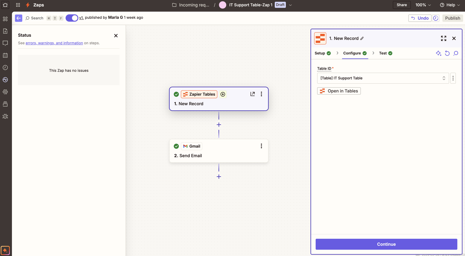 Zap editor with left and right sidebars expanded