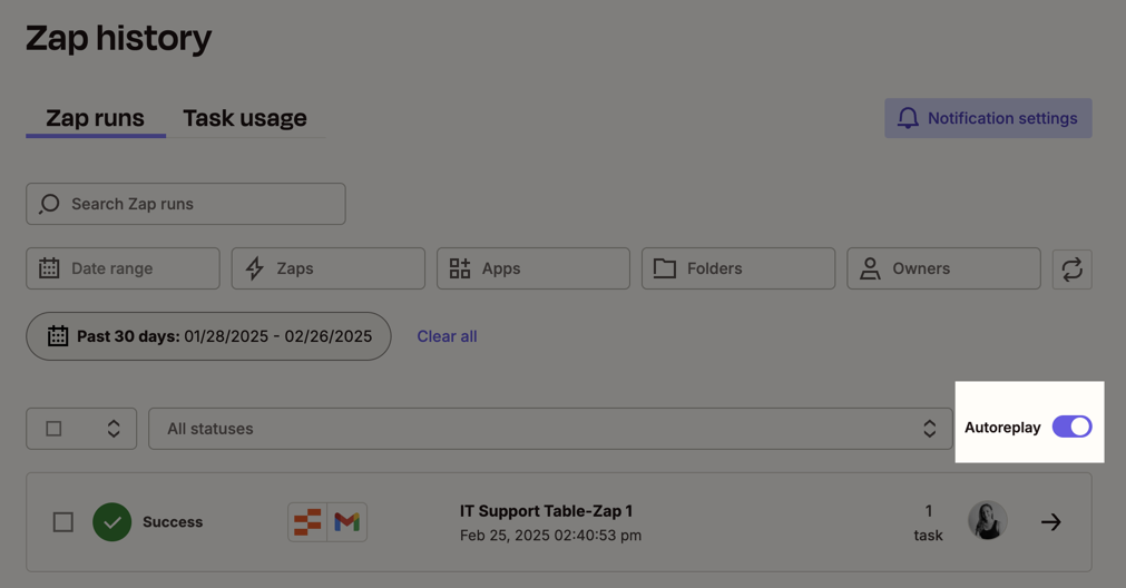 Autoreplay enabled for the account