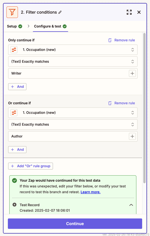 Conditional logic setup in Filter step